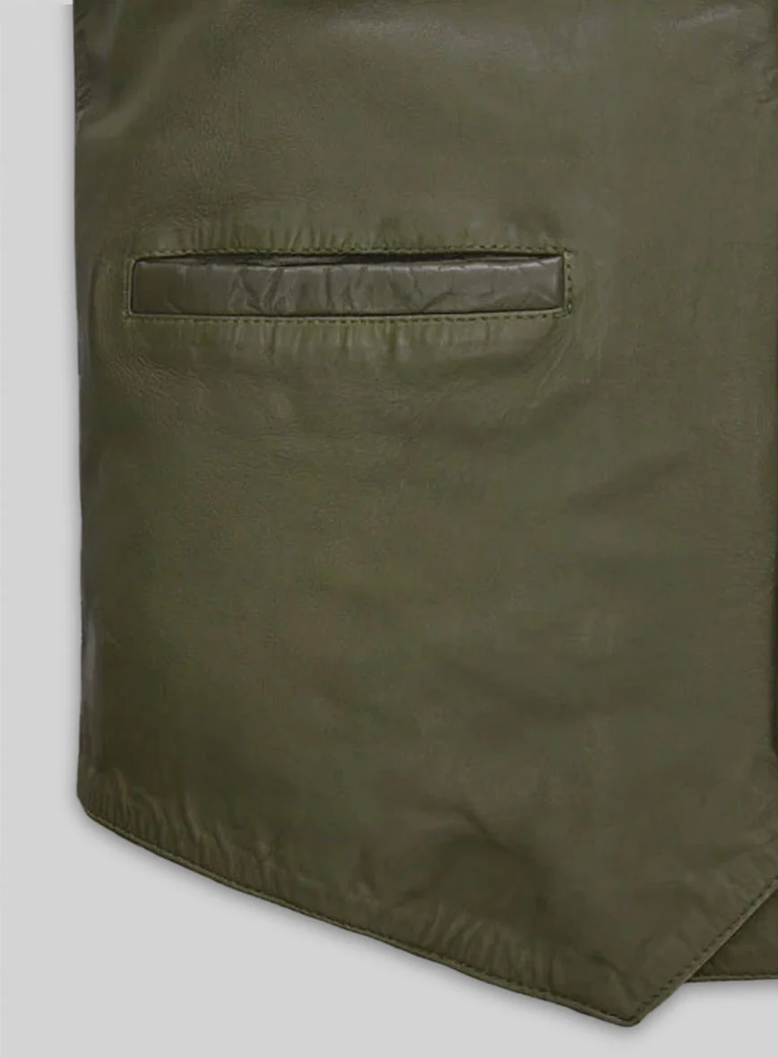 Basicallo Green Washed and Wax Leather Vest # 301 - Image 3