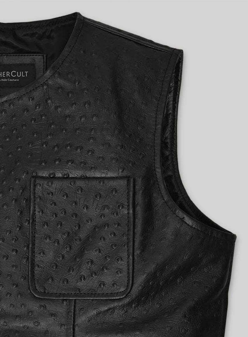 Black Ostrich Leather Vest # 335 - Image 3