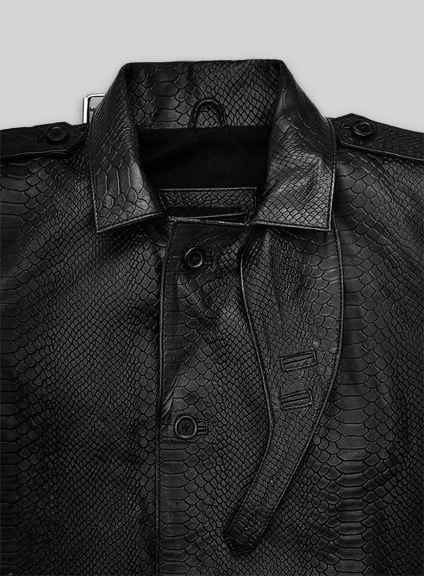 Black Python Leather Long Coat #204 - Image 3