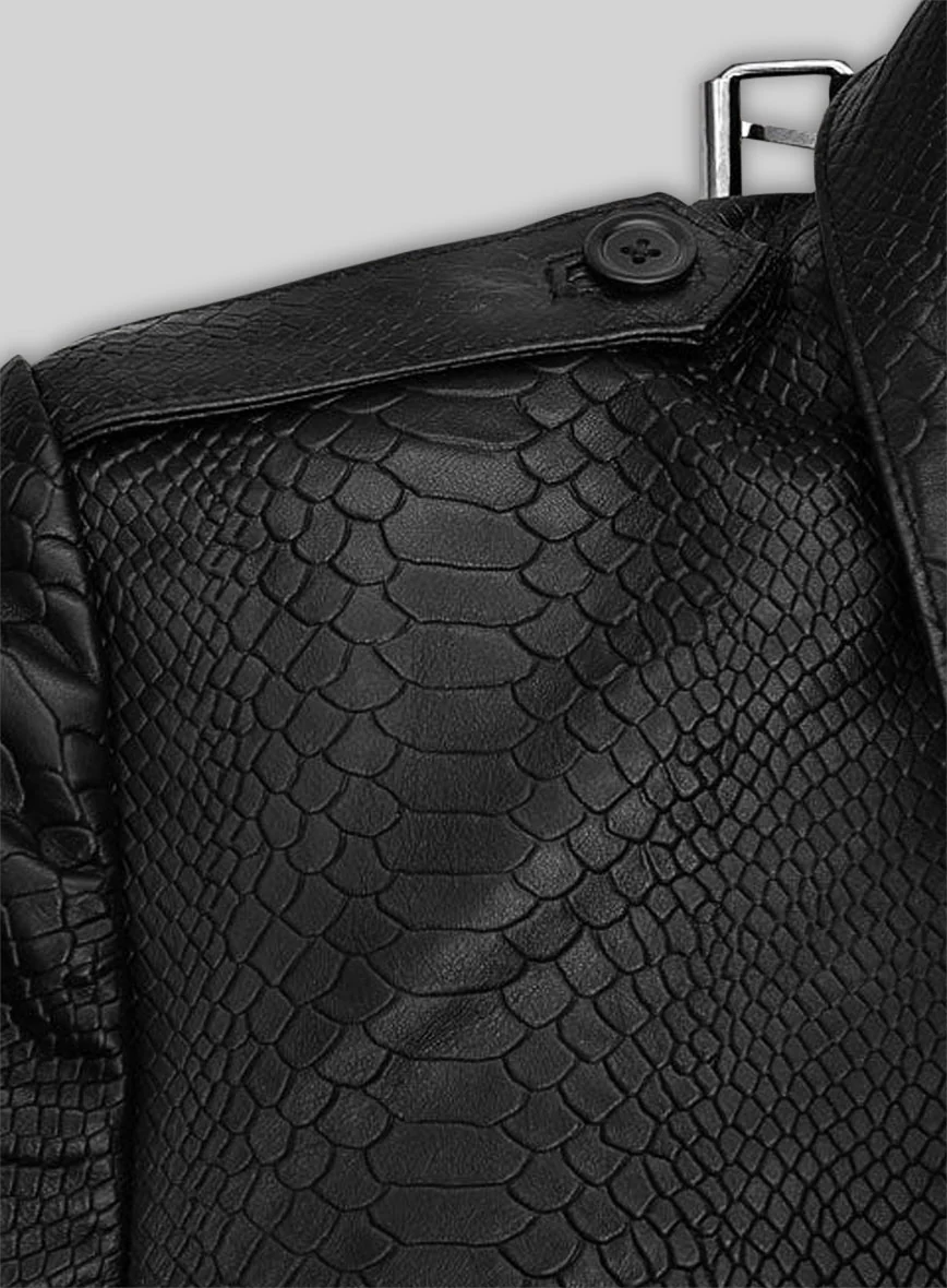 Black Python Leather Long Coat #204 - Image 5