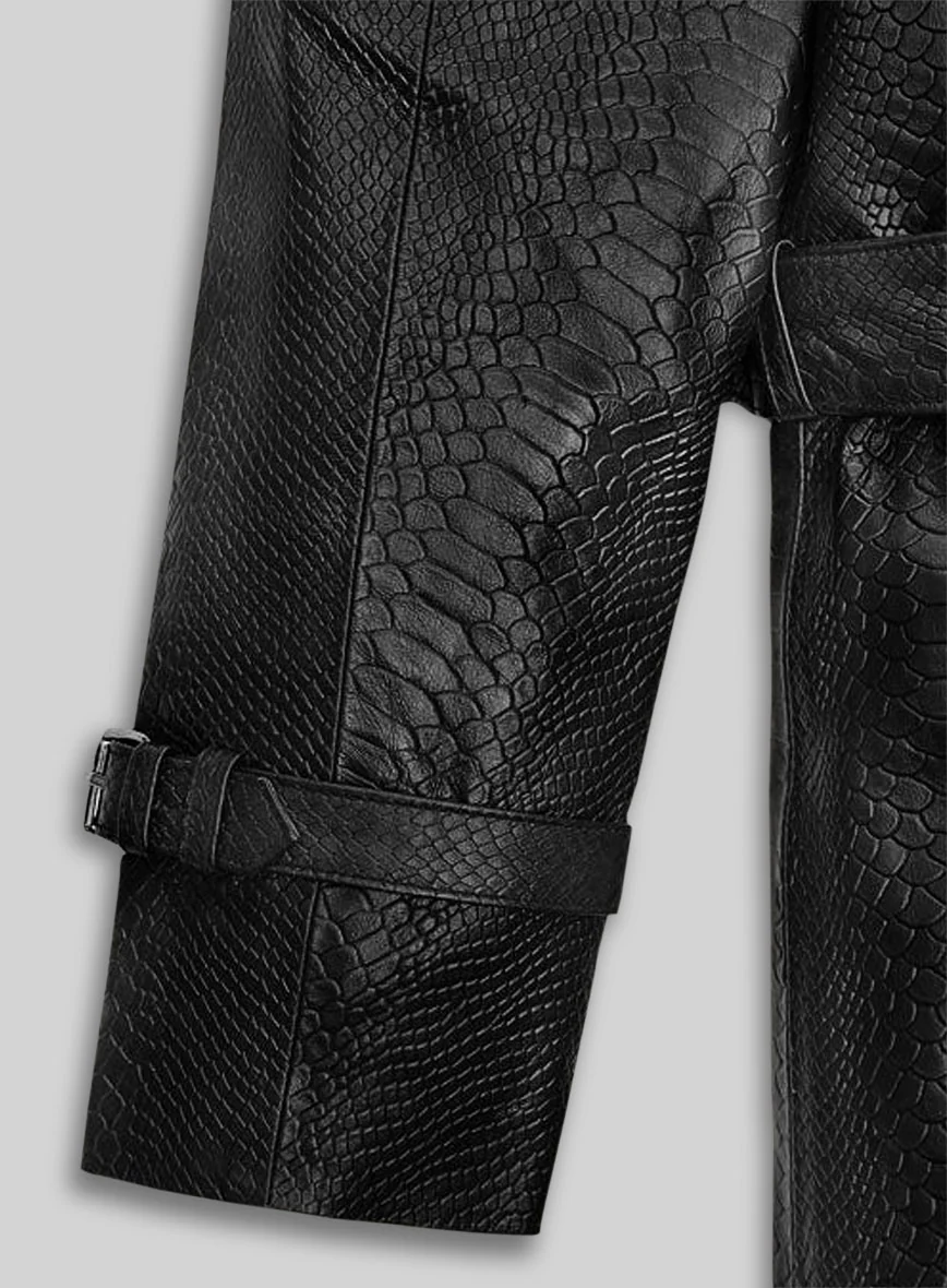 Black Python Leather Long Coat #204 - Image 6