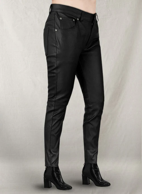 Black Stretch Leather Jeans - Image 3