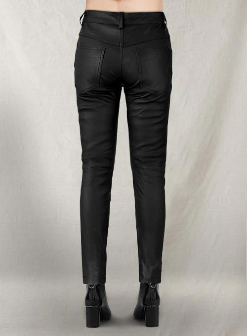 Black Stretch Leather Jeans - Image 4
