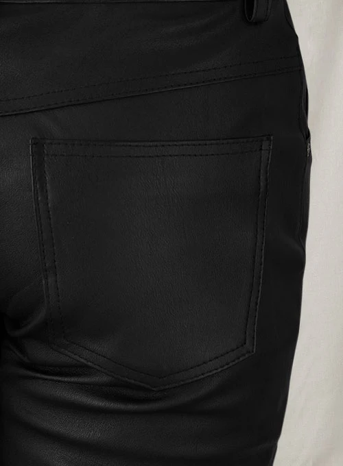 Black Stretch Leather Jeans - Image 5