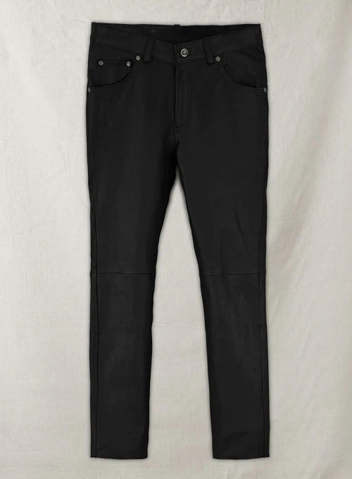 Black Stretch Leather Jeans - Image 6