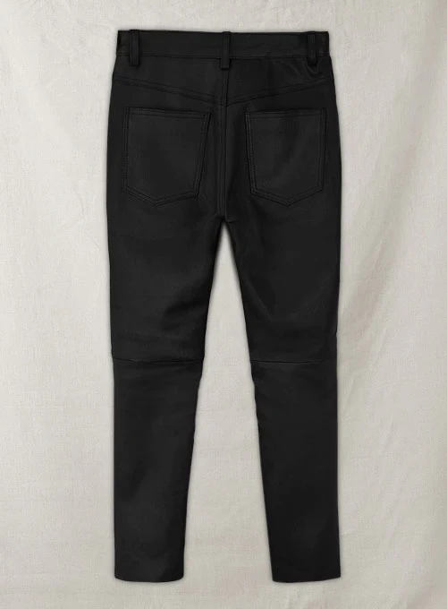 Black Stretch Leather Jeans - Image 7