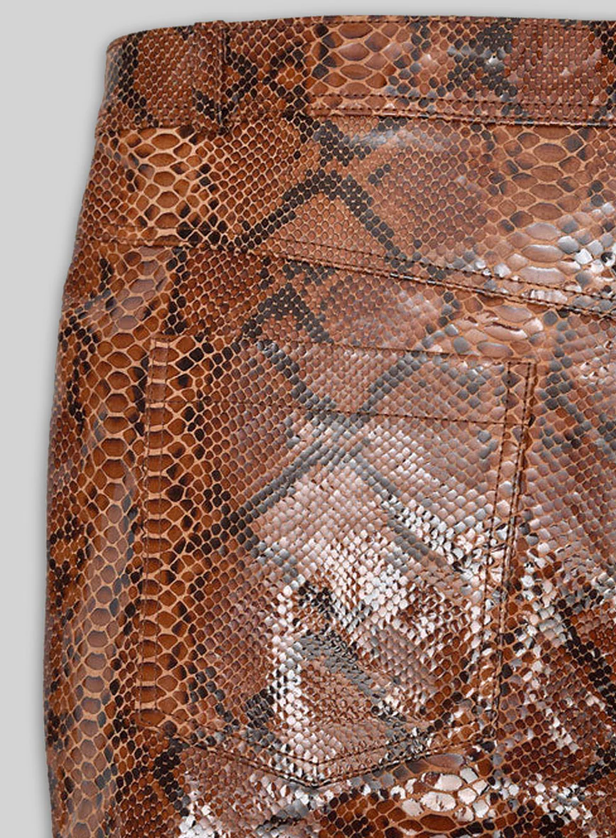 Bold Brown Python Leather Biker Jeans - Style #501 - Image 3