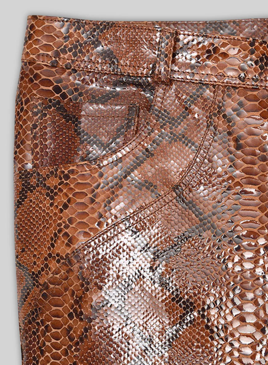 Bold Brown Python Leather Biker Jeans - Style #501 - Image 4