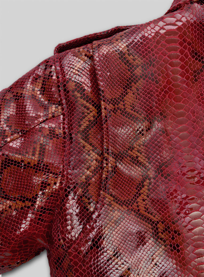 Bold Red Python Pure Leather Biker Jacket #2 - Image 3