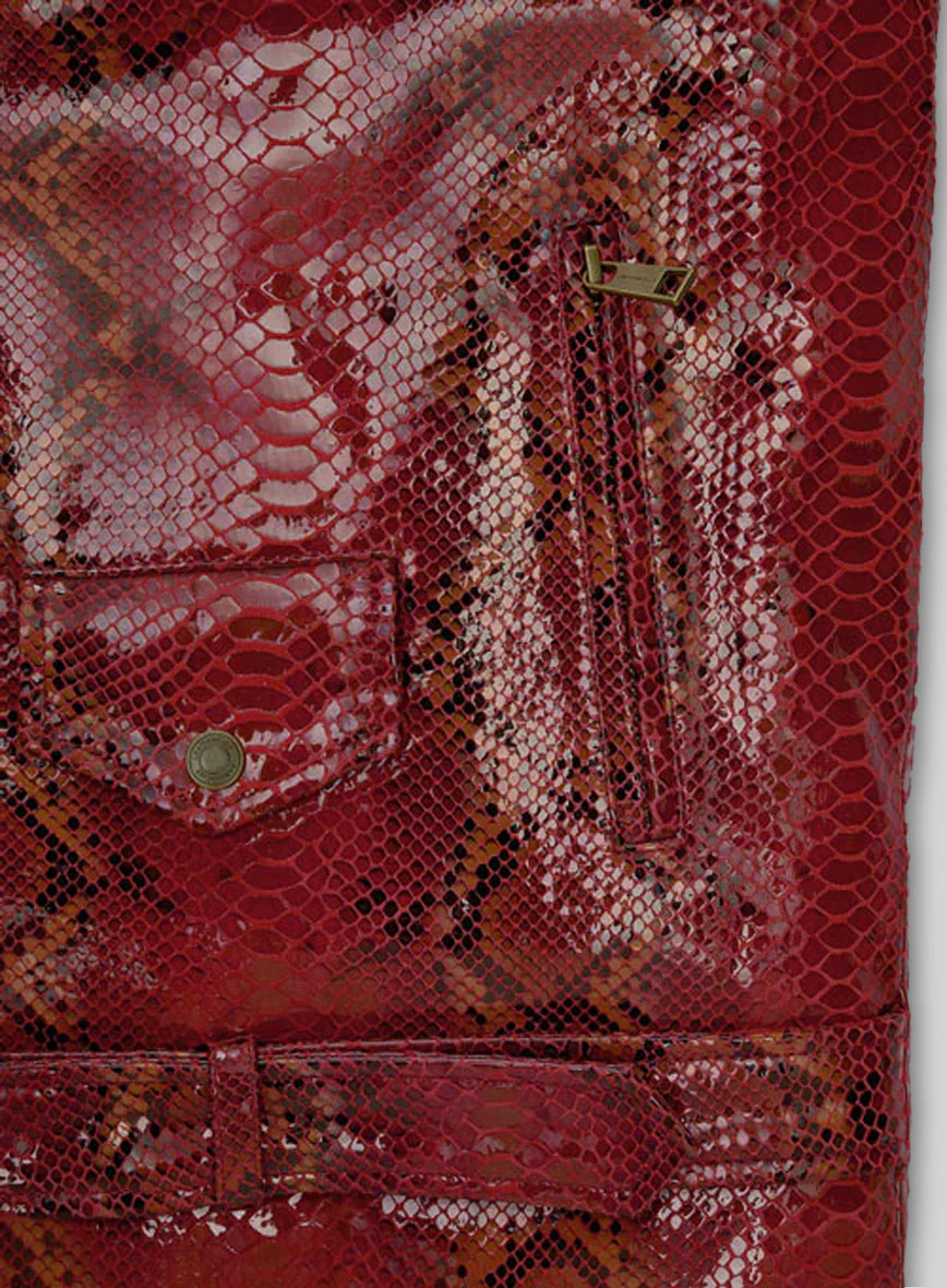 Bold Red Python Pure Leather Biker Jacket #2 - Image 4