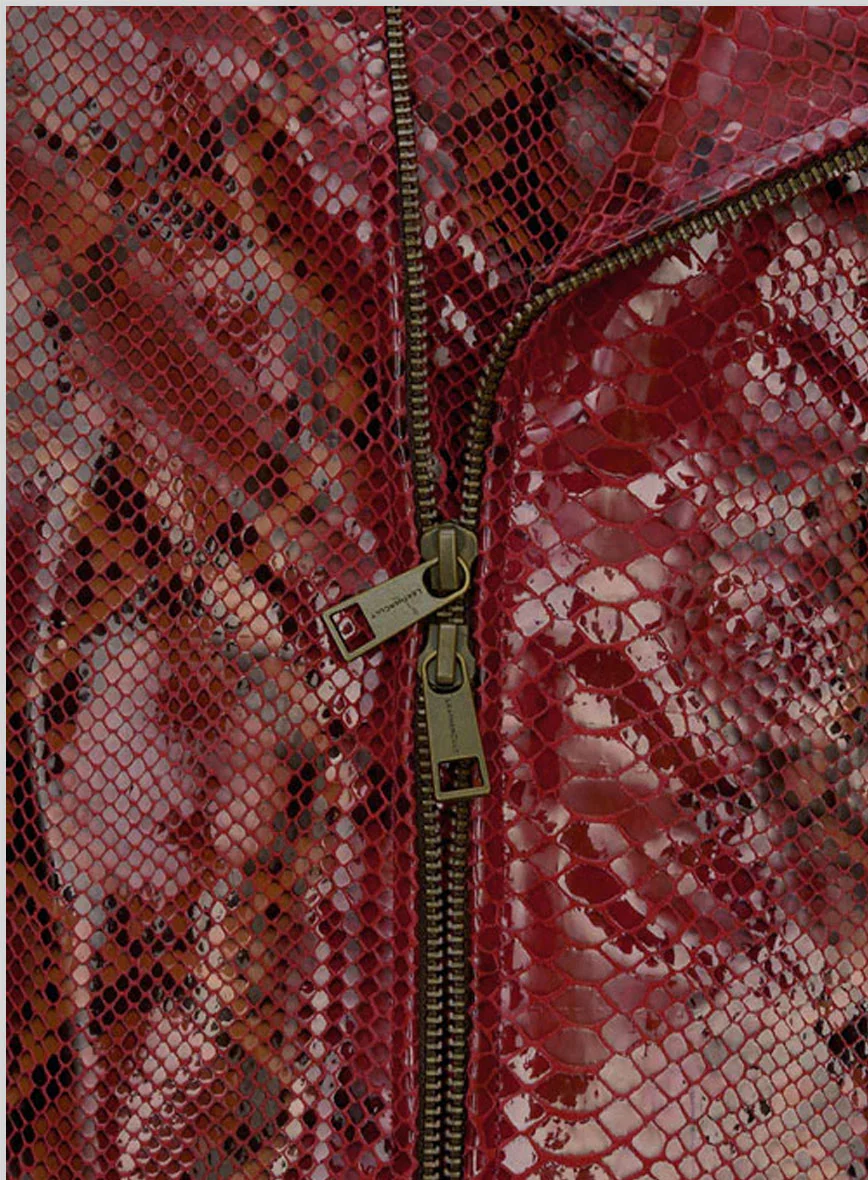 Bold Red Python Pure Leather Biker Jacket #2 - Image 5