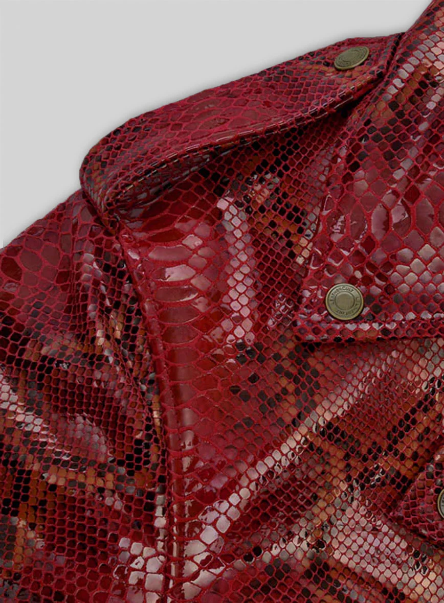 Bold Red Python Pure Leather Biker Jacket #2 - Image 6