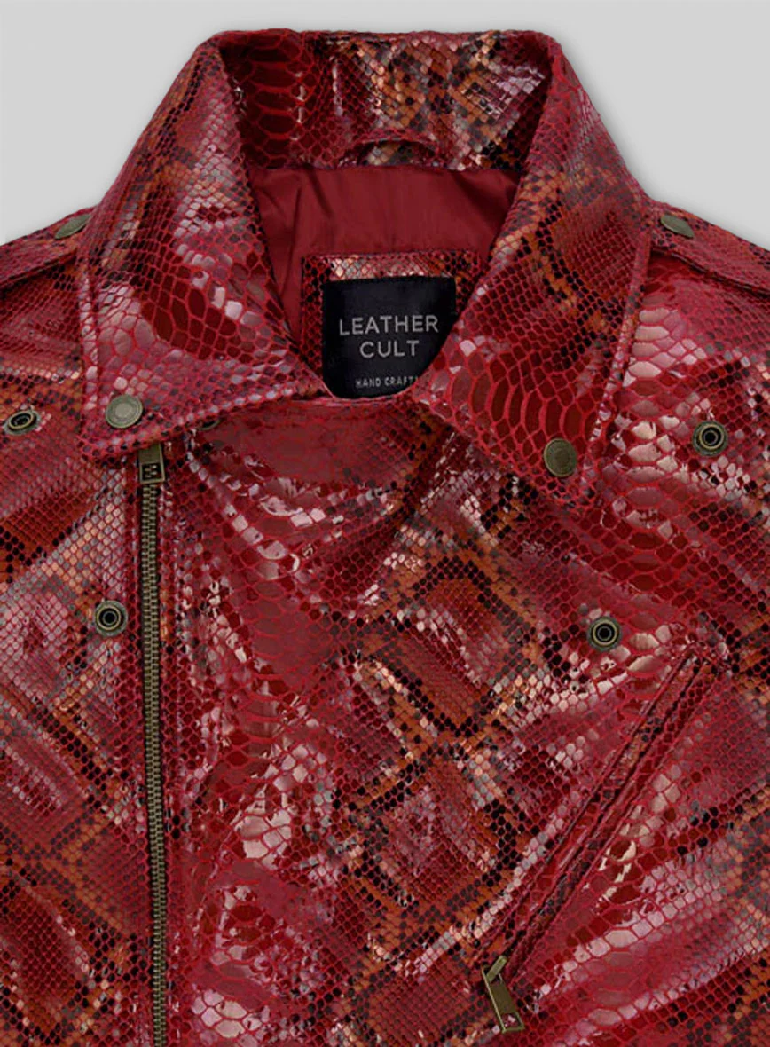 Bold Red Python Pure Leather Biker Jacket #2 - Image 7