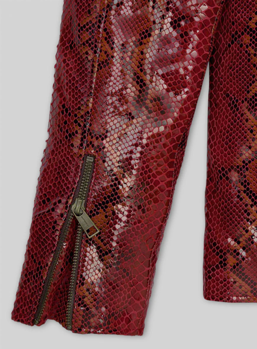 Bold Red Python Pure Leather Biker Jacket #2 - Image 8