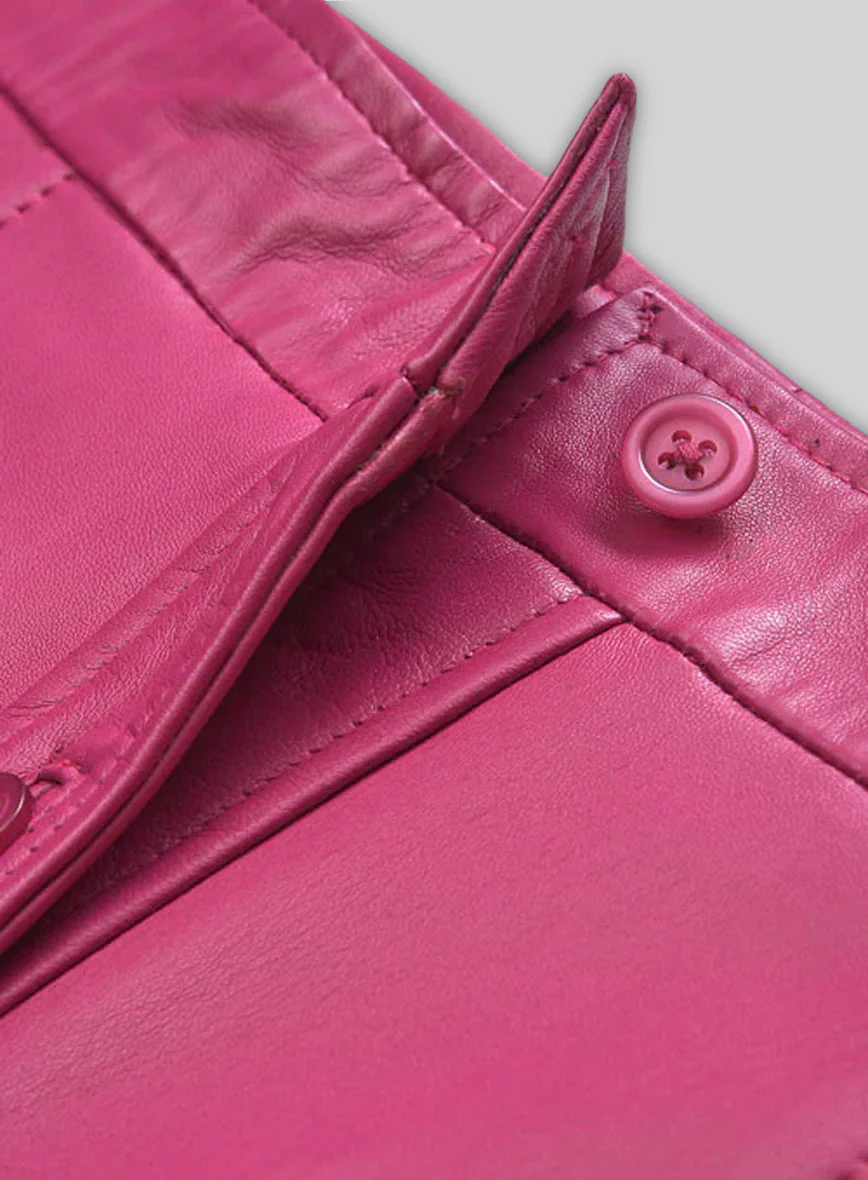 Bright Pink Button-Up Leather Skirt - # 121 - Image 3
