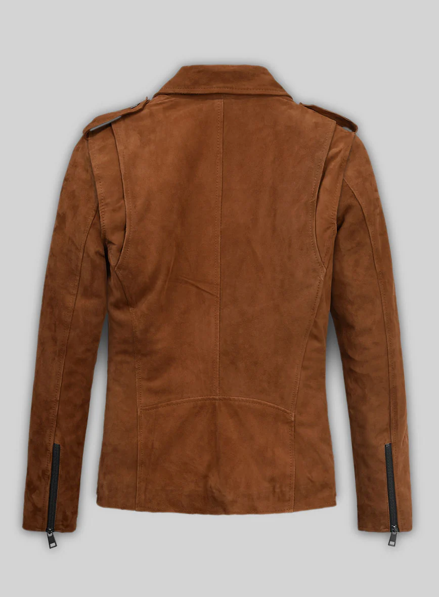 Caramel Brown Suede Pure Leather Biker Jacket #2 - Image 3