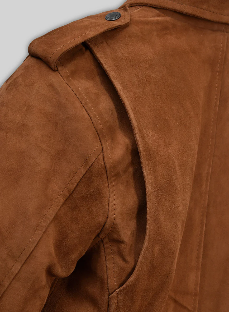 Caramel Brown Suede Pure Leather Biker Jacket #2 - Image 5
