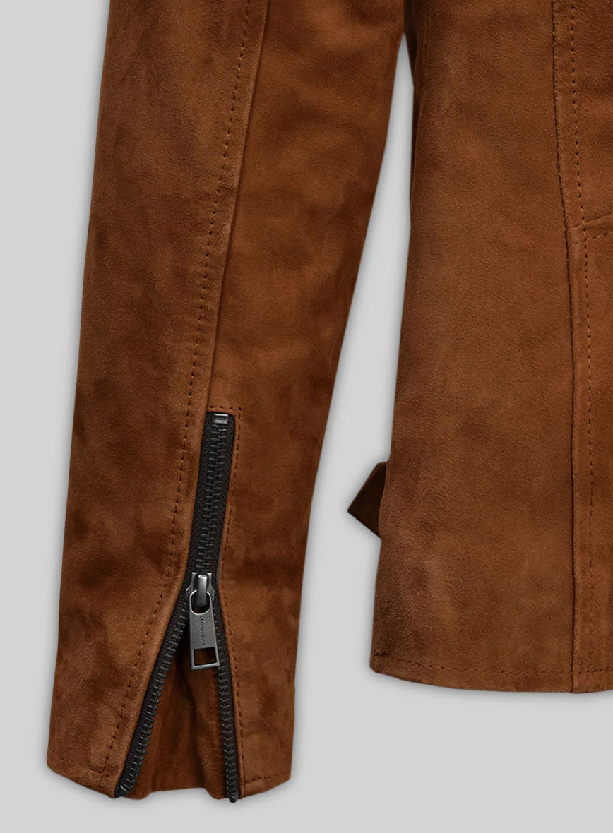 Caramel Brown Suede Pure Leather Biker Jacket #2 - Image 6