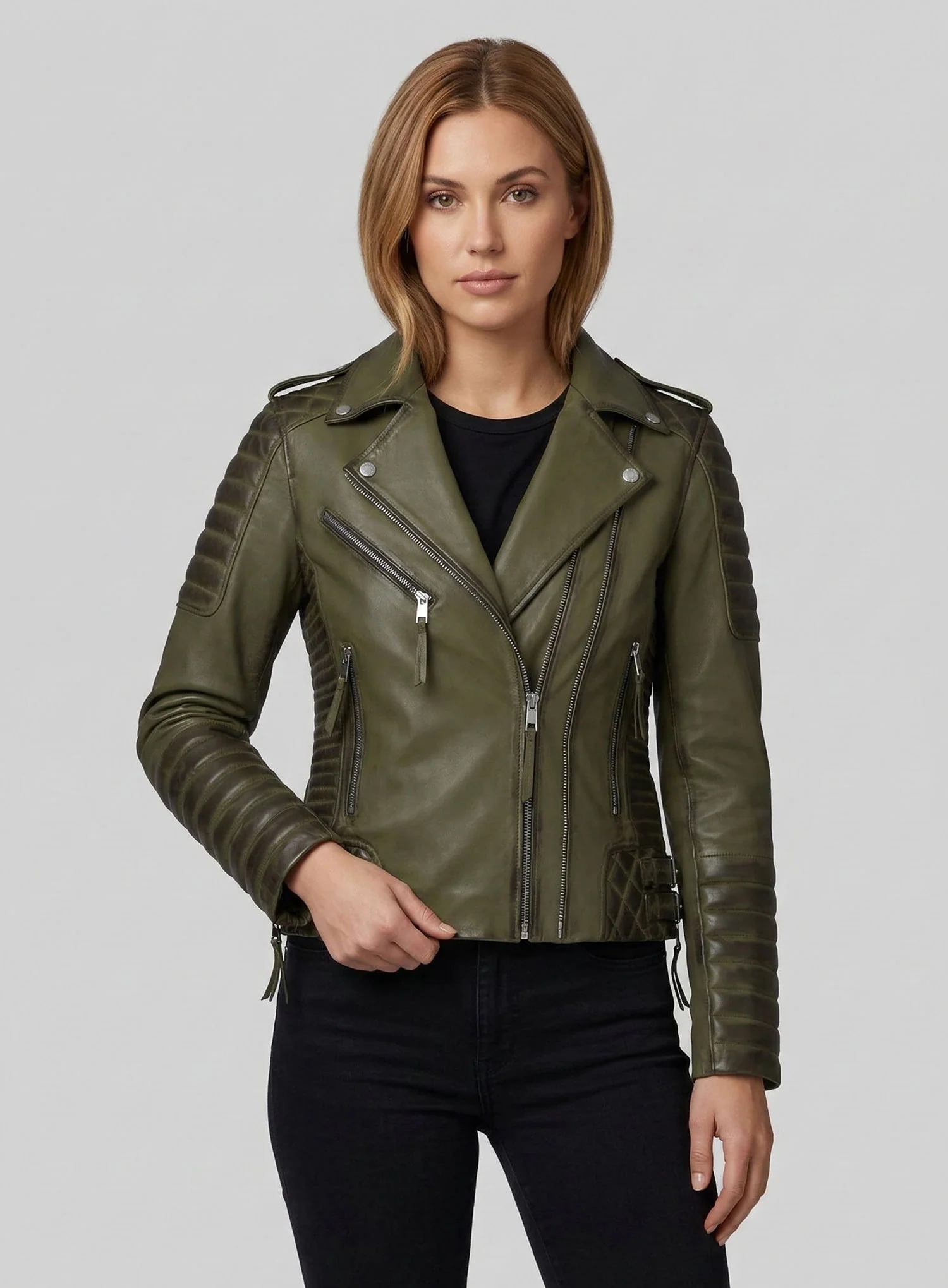Charlotte Burnt Olive Leather Jacket - Image 6