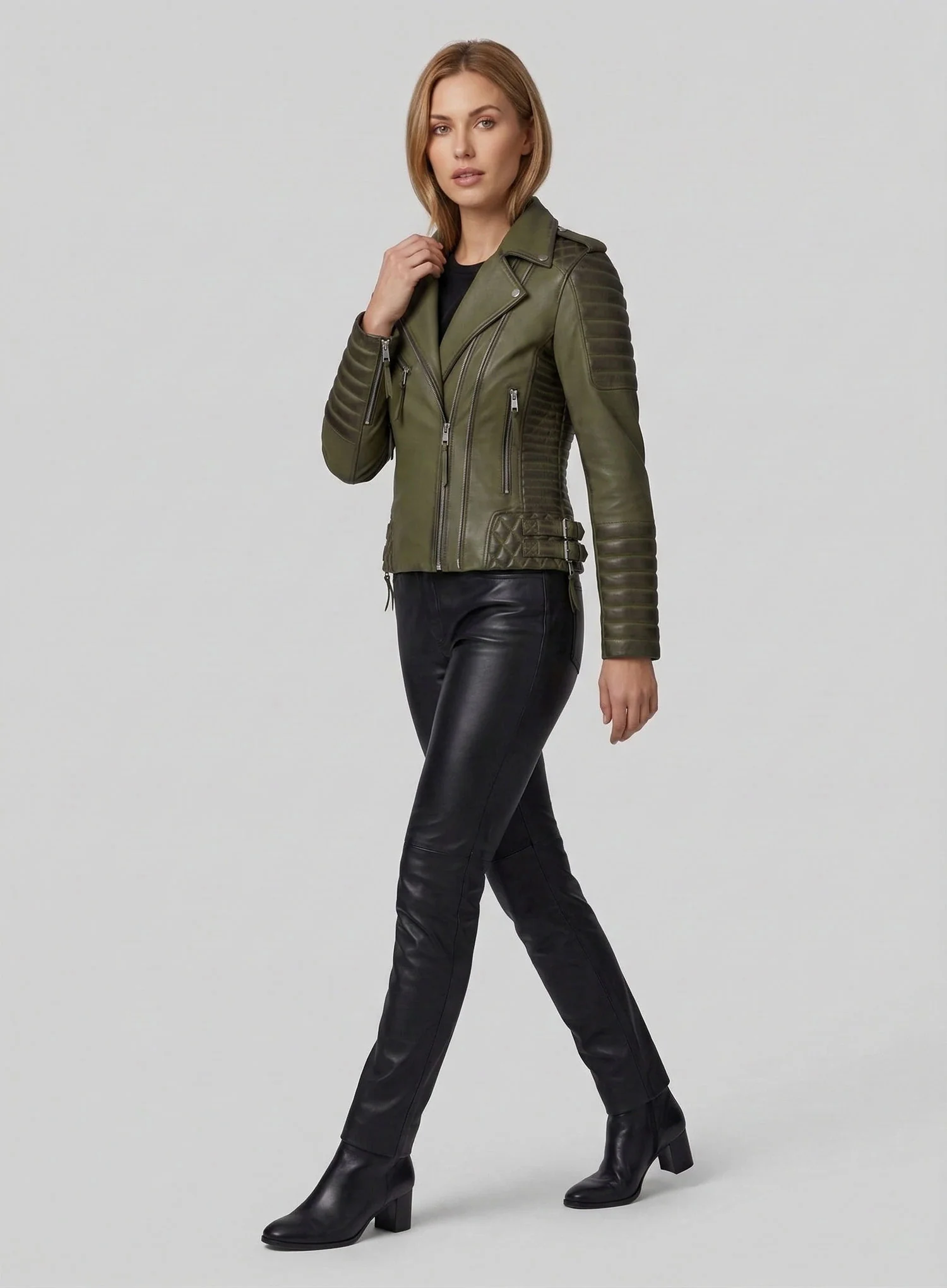 Charlotte Burnt Olive Leather Jacket - Image 7