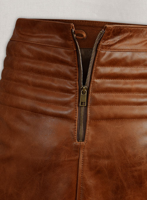 Cognac Front Yoke Leather Skirt #454 - Image 4