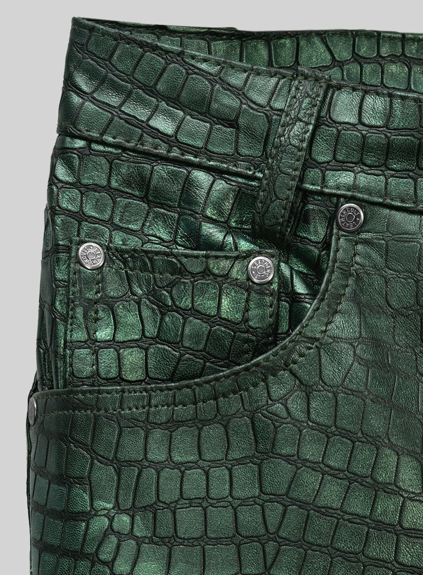 Croc Metallic Green Leather Pants - Jeans Style - Image 3