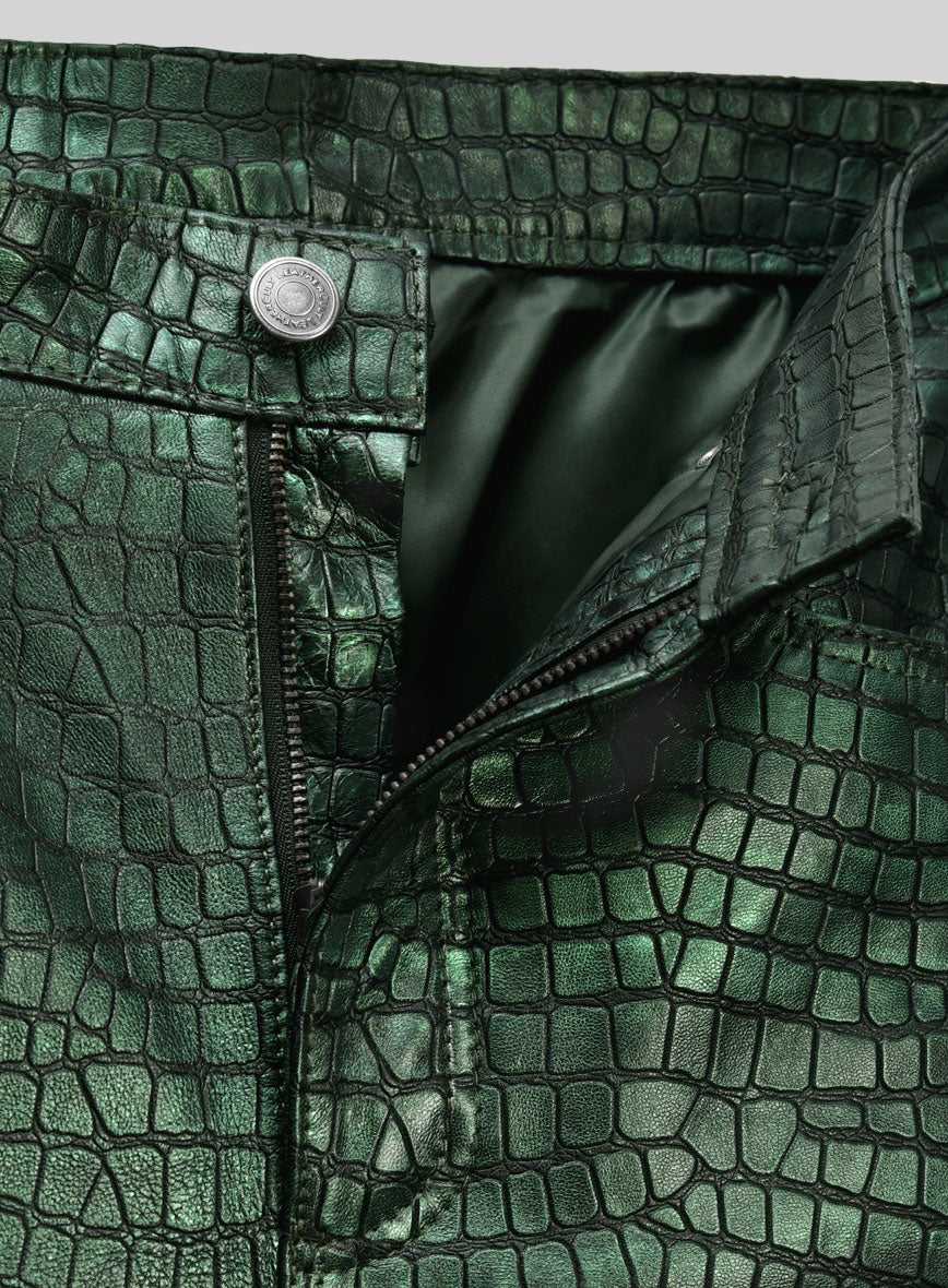 Croc Metallic Green Leather Pants - Jeans Style - Image 4