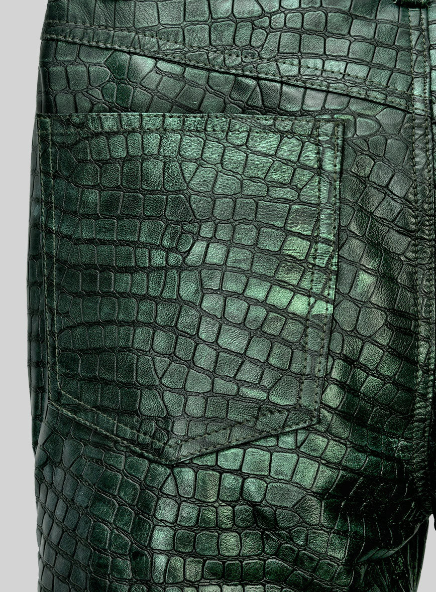 Croc Metallic Green Leather Pants - Jeans Style - Image 5