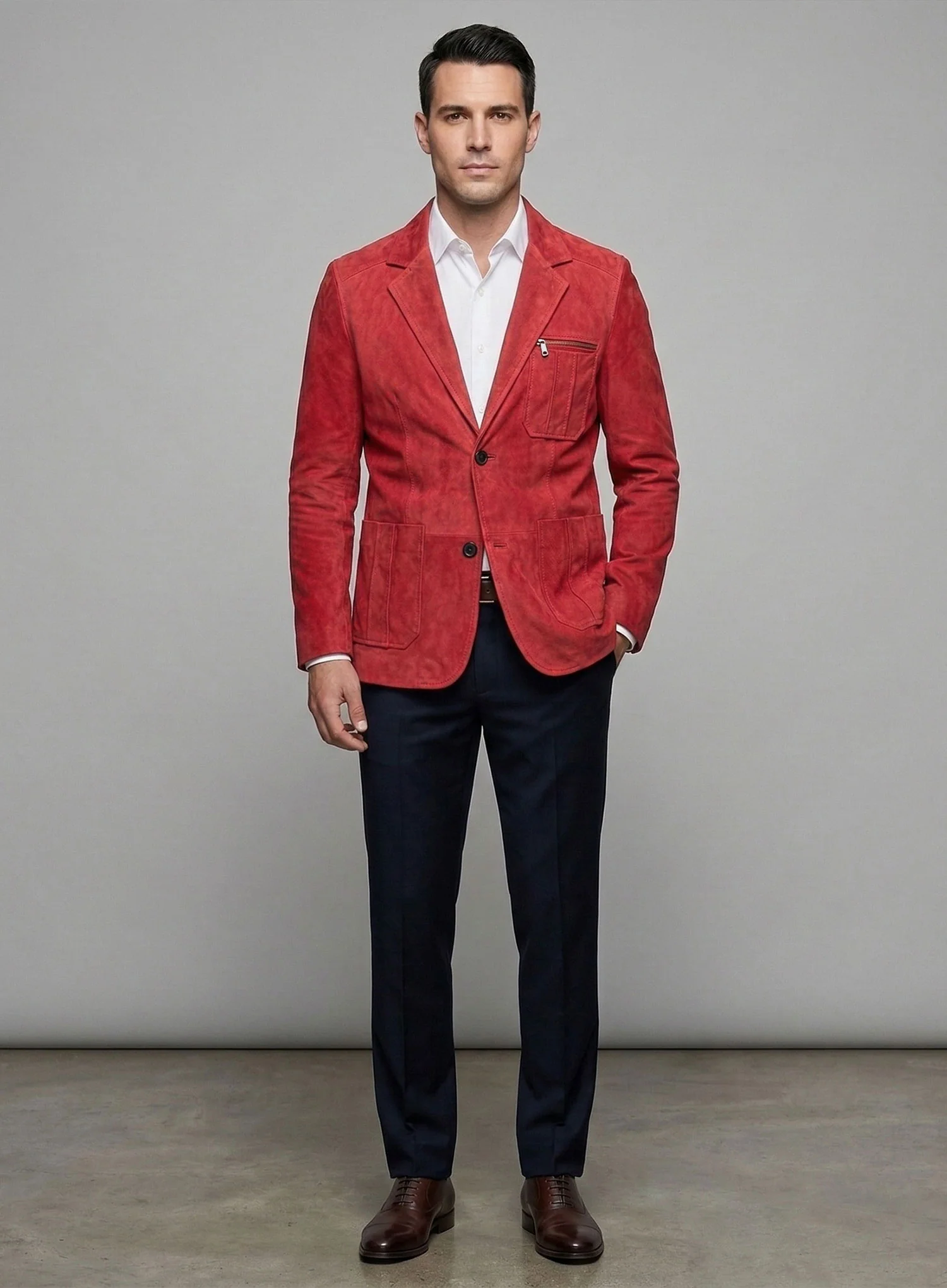 Lava Red Suede Leather Blazer - # 125 - Image 7