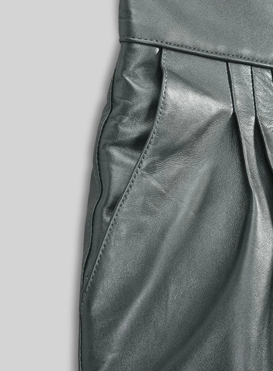 Metallic Lurex Gray Carey Mulligan Leather Pants - Image 3