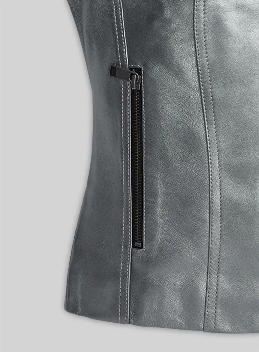 Metallic Lurex Gray Leather Jacket # 265 - Image 4