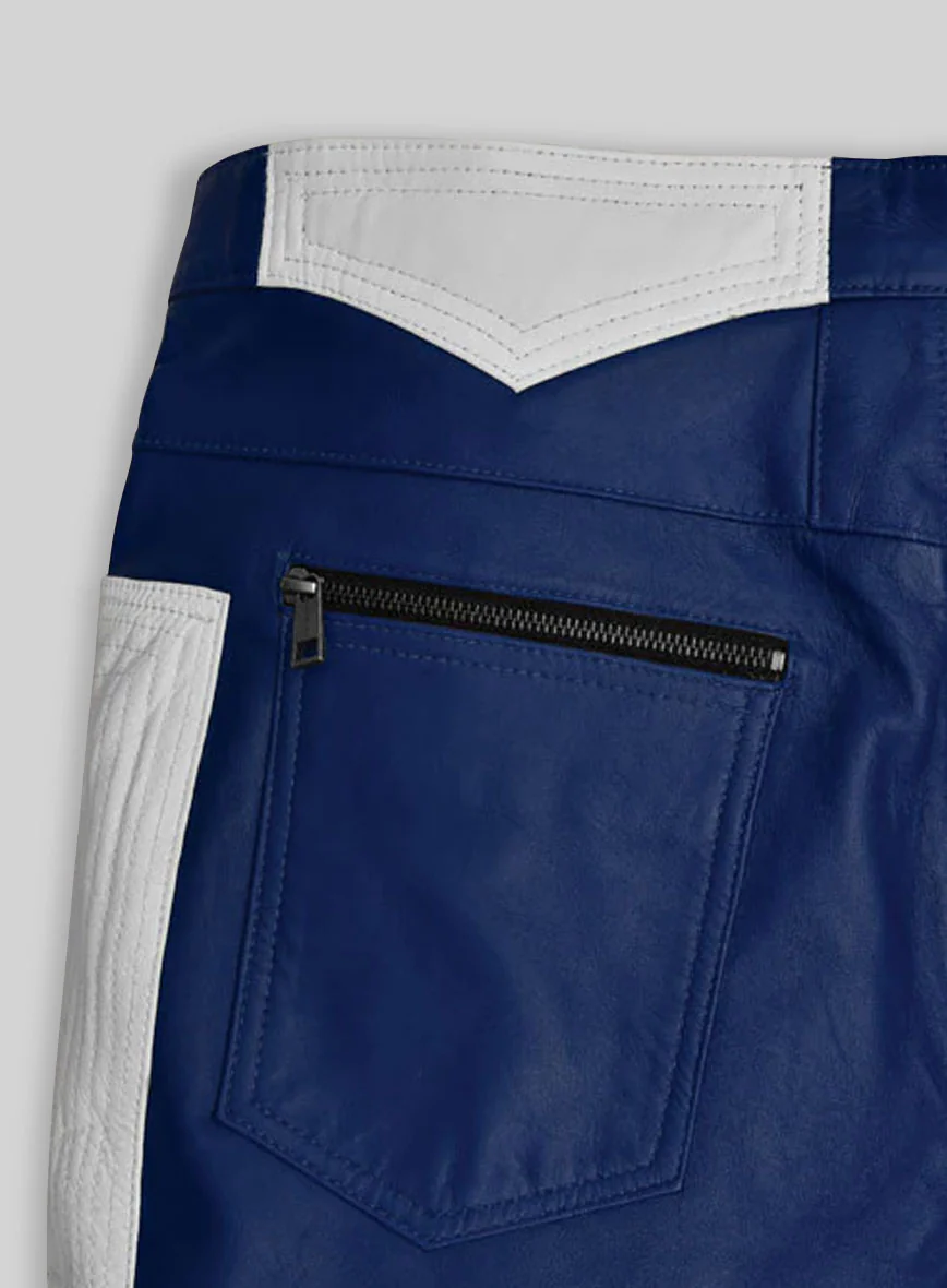 Rich Blue Electric Zipper Combination Leather Pants - Image 3