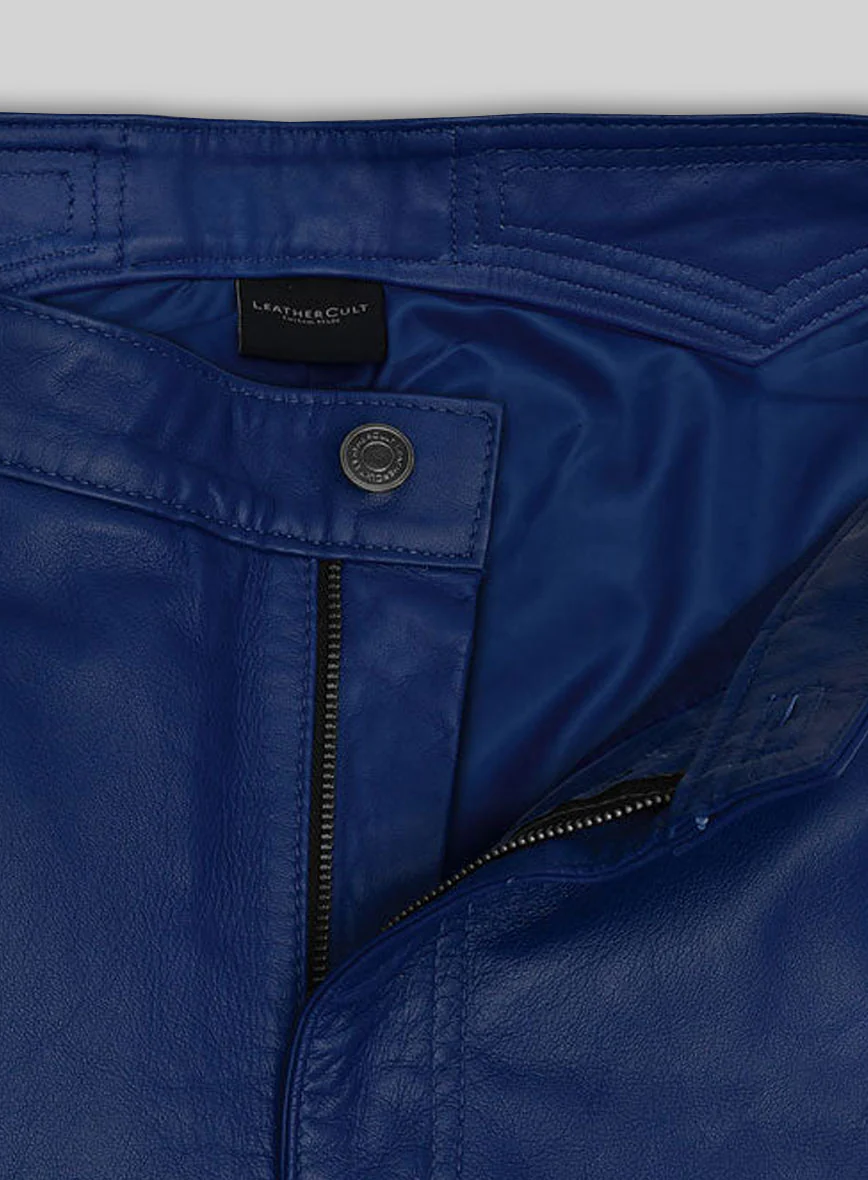 Rich Blue Electric Zipper Combination Leather Pants - Image 4