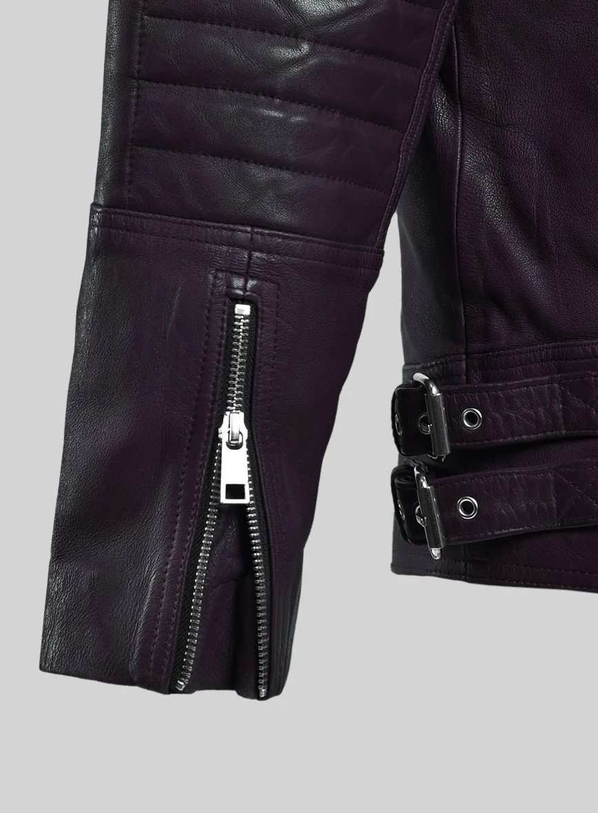 Shotgun Purple Moto Leather Jacket - Image 4