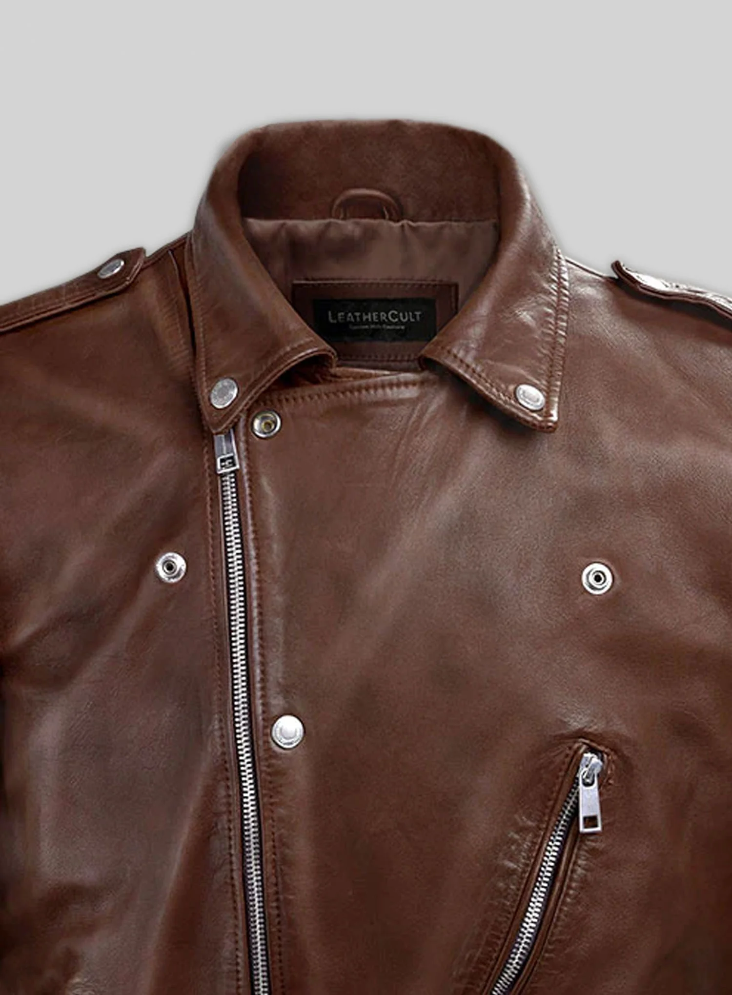 Shotgun Spanish Brown Moto Leather Jacket - Image 3