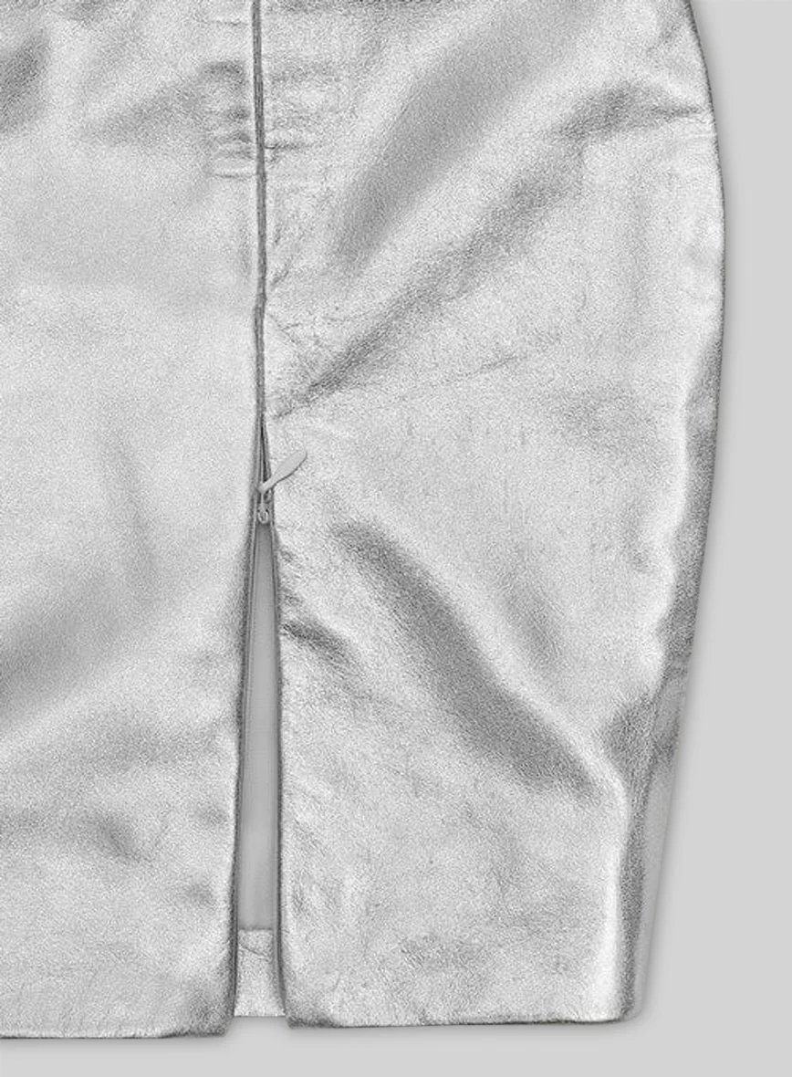 Silver Adjustable Slit Leather Skirt - Image 3