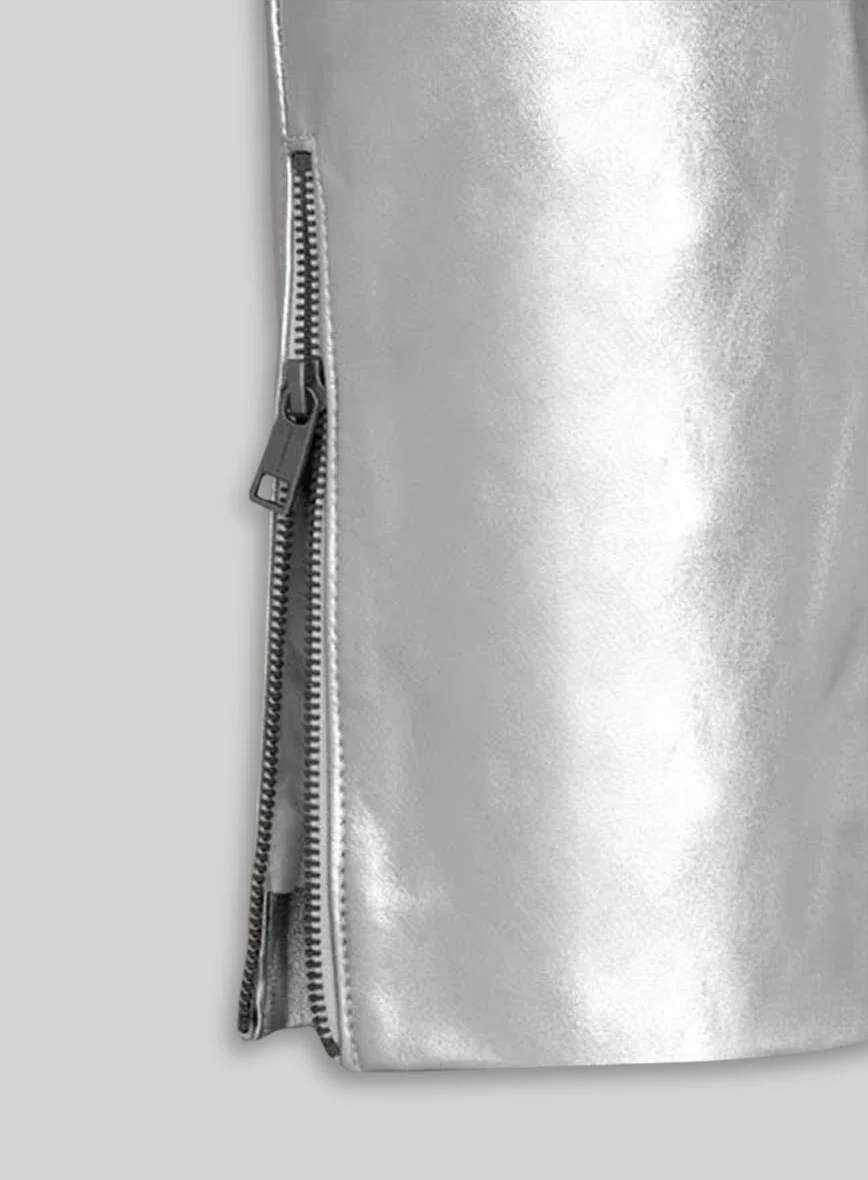 Silver Electric Zipper Mono Leather Pants - Image 3