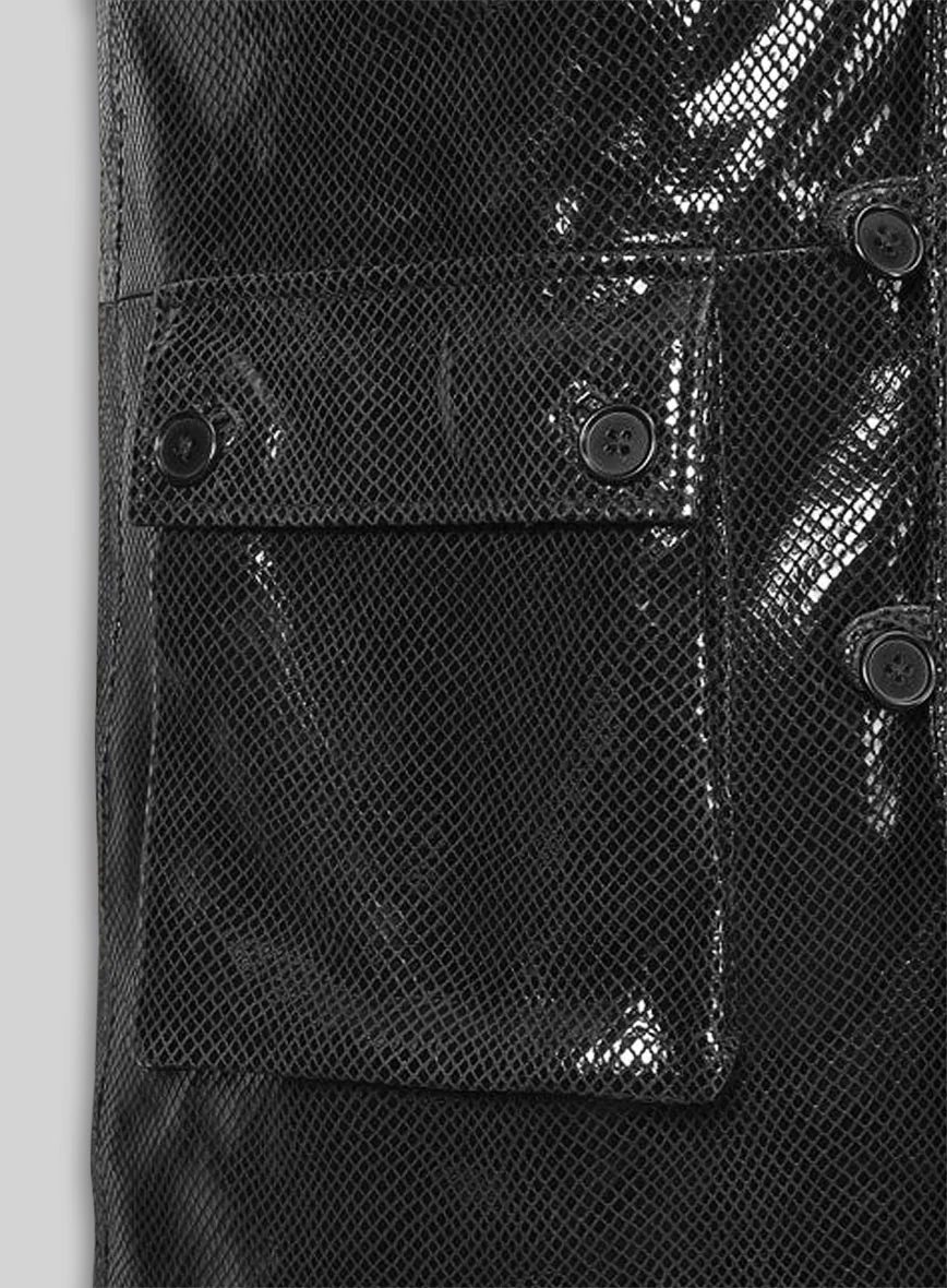 Snake Emboss Black Tom Hardy Dark Knight Leather Trench Coat - Image 4