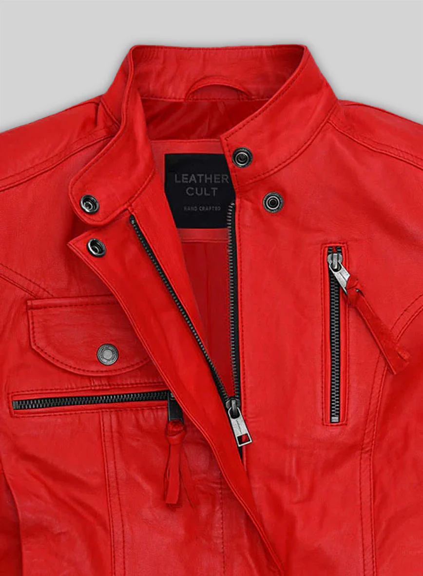Soft Blood Red Washed and Wax Leather Jacket # 520 - Image 3