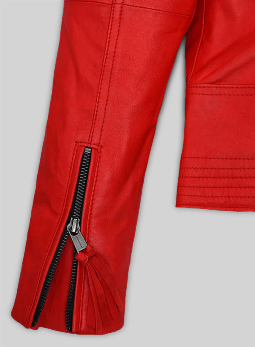 Soft Blood Red Washed and Wax Leather Jacket # 520 - Image 5
