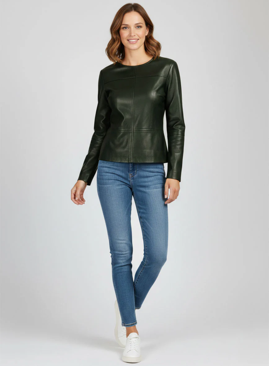 Soft Deep Olive Leather Top Style # 63 - Image 4