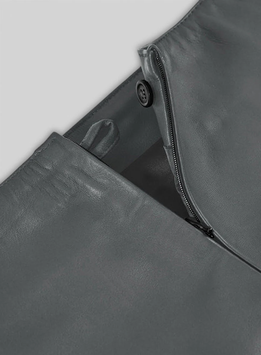 Soft Gray Adjustable Slit Leather Skirt - Image 3