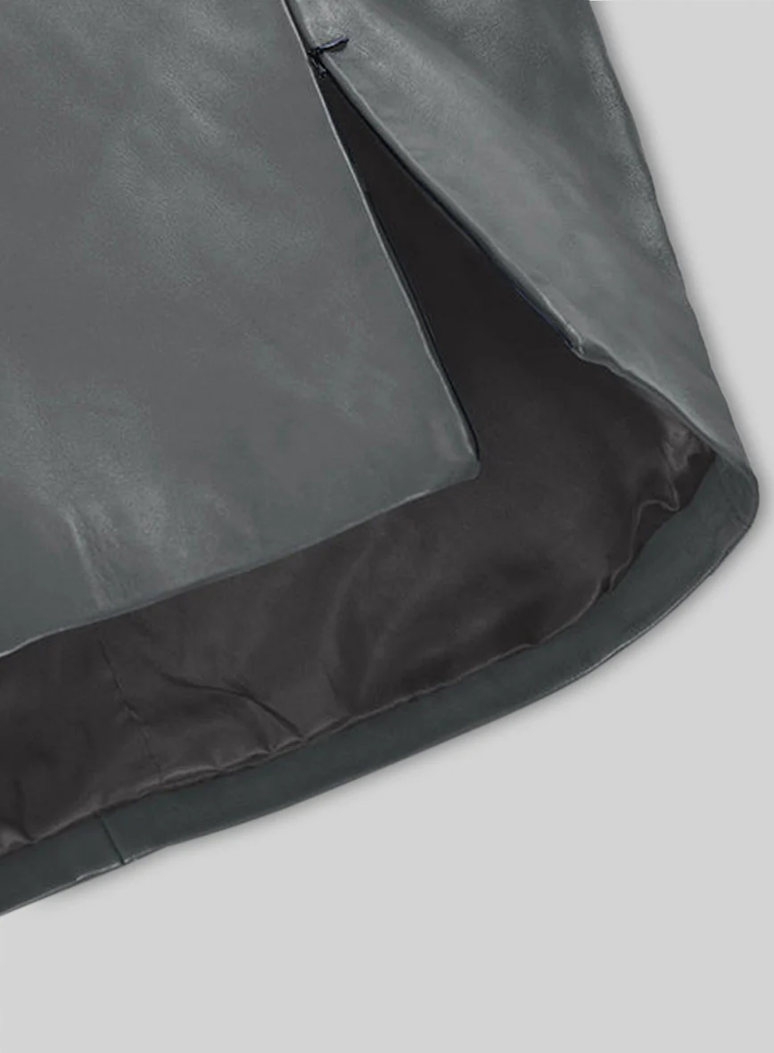 Soft Gray Adjustable Slit Leather Skirt - Image 4