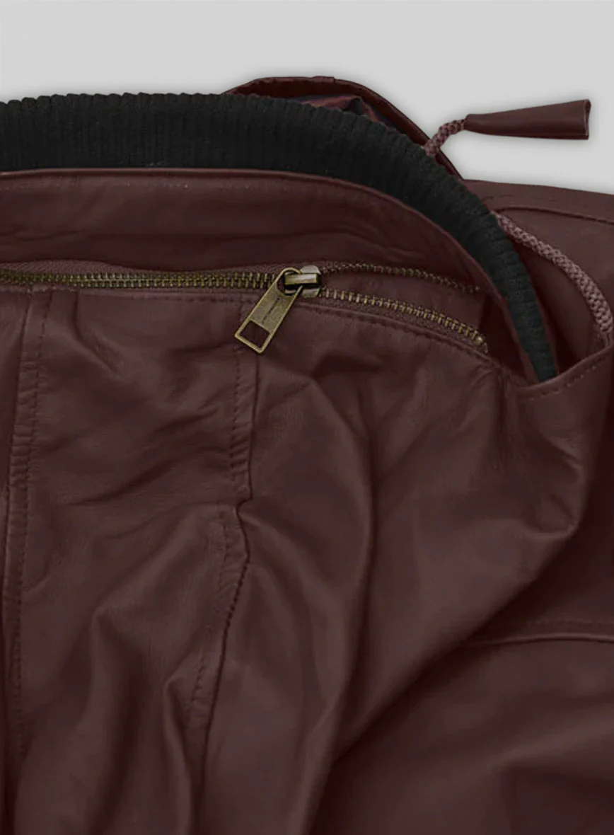 Soft Maroon Symphony Detachable Hood Leather Jacket - Image 4