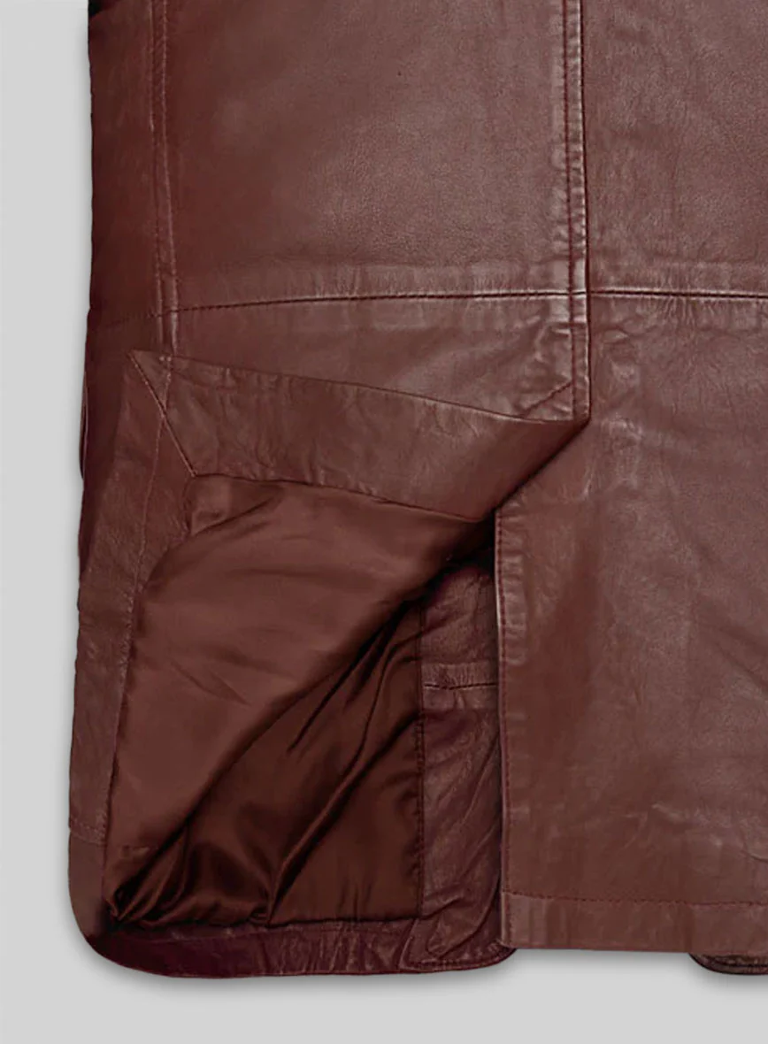 Soft Maroon Washed & Wax Leather Blazer - #716 - Image 3