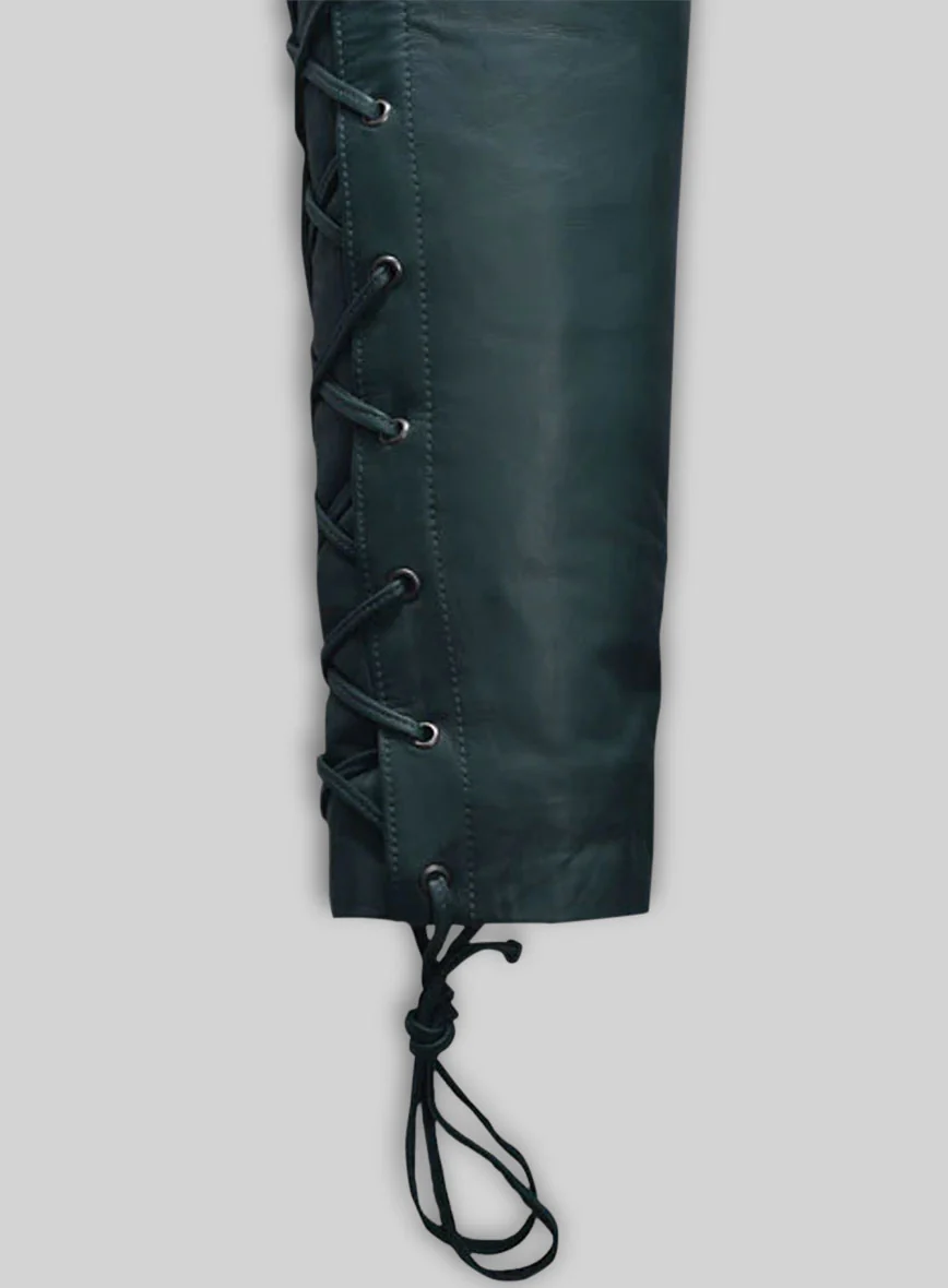 Soft Prussian Blue Washed & Wax Leather Pants #515 - Image 5