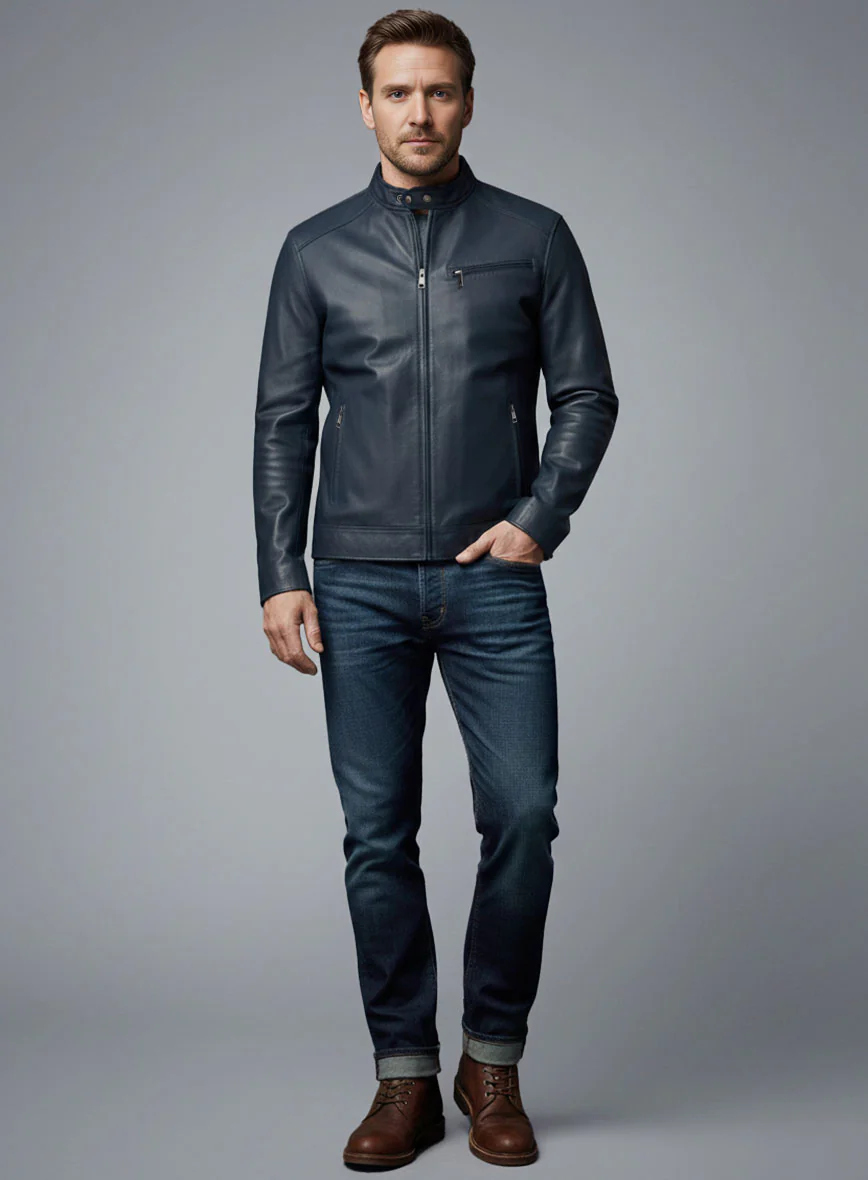 Soft Winsor Blue Michael Fassbender Leather Jacket - Image 4
