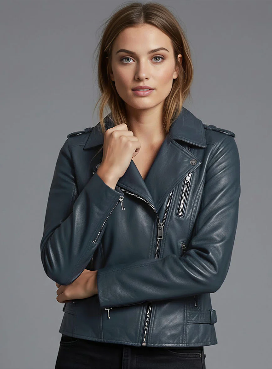 Soft Winsor Blue Washed & Wax Leather Jacket # 267 - Image 4