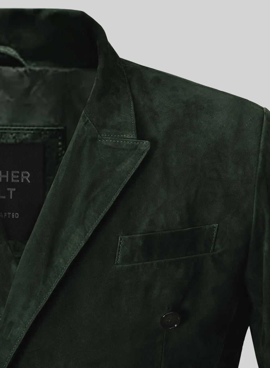 Timber Green Suede Double Breasted Blazer - Image 3