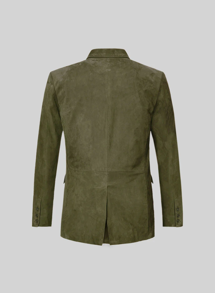 Woodland Green Suede Double Breasted Blazer - Image 3
